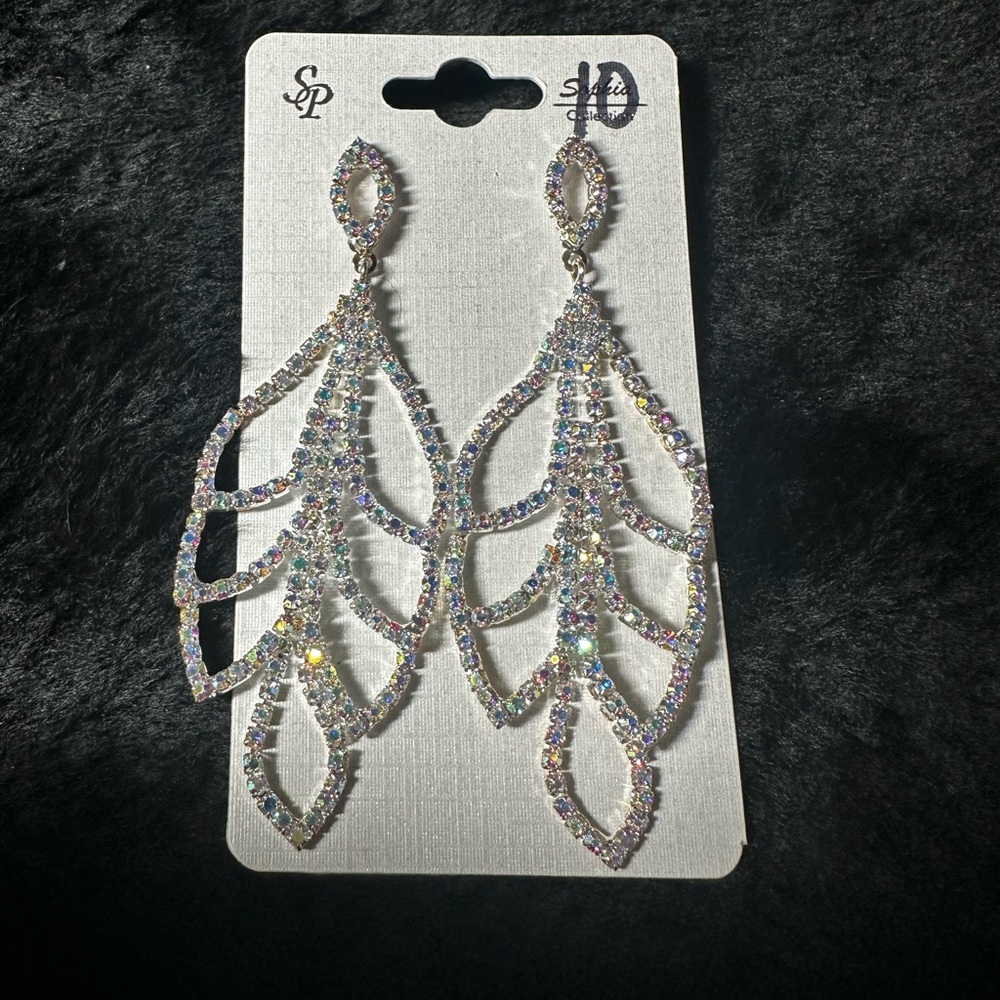 Elegant Silver Crystal Leaf Earrings